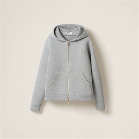 miu miu grey hoodie|Grey Embroidered Cotton Fleece Hoodie .